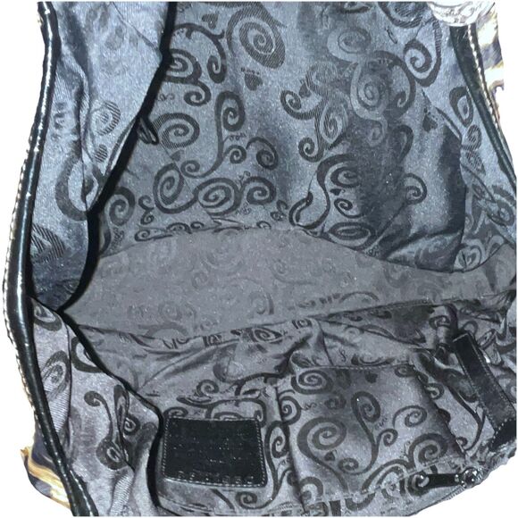 Brighton Leopard Print Satchel Tote Bag Black Patent Trim Woven Handles Filigree - Picture 7 of 11